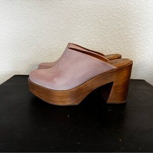 Free People Mauve Leather Platform Mules